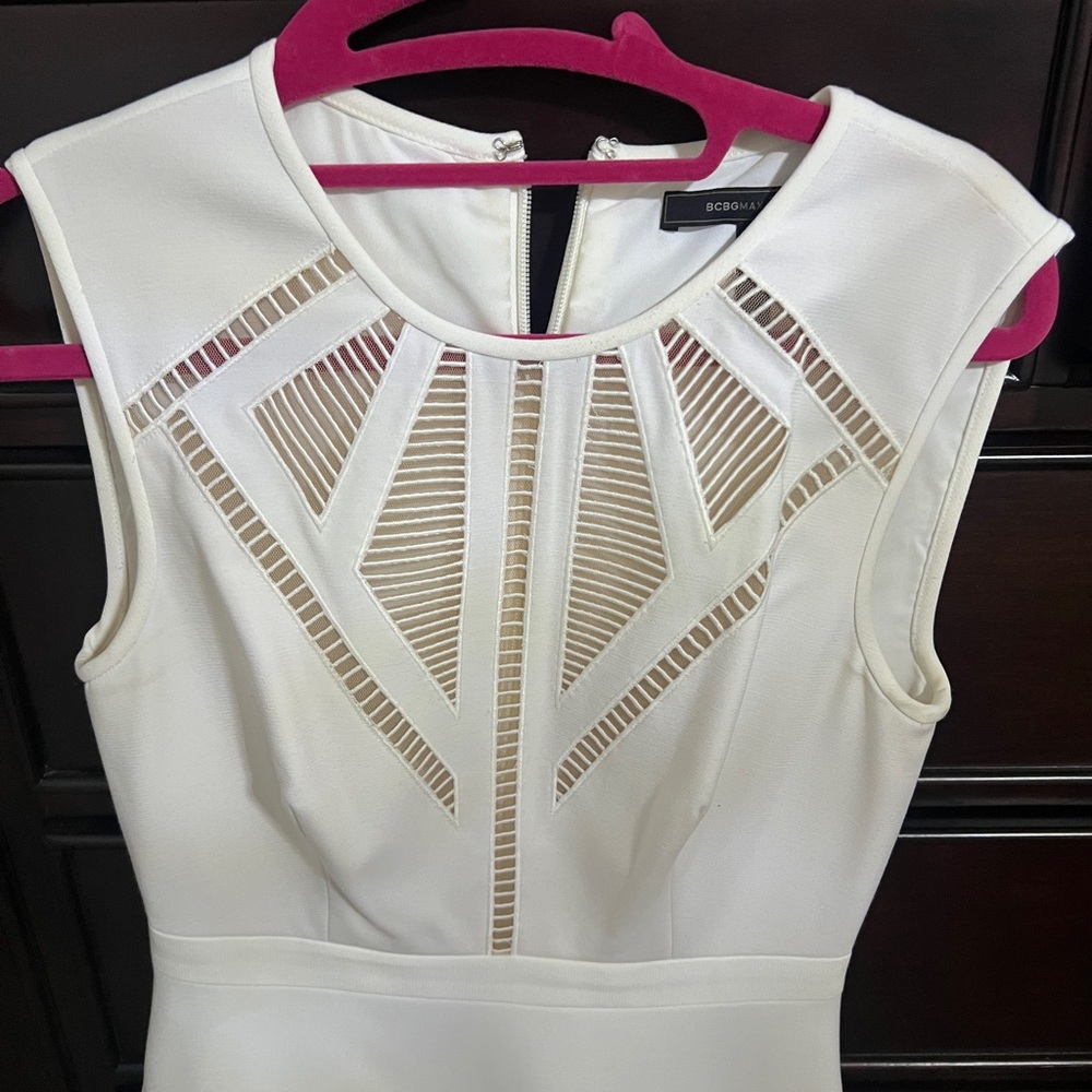 BCBGMaxAzria Cream Sheath Mini Dress with Cutout Design